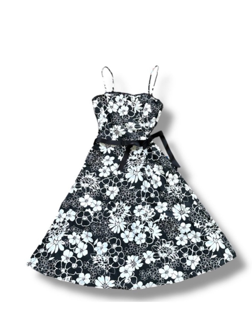 Vintage 90s Jodi Kristopher Black White Tropical Floral Dress Women's Size 3/4